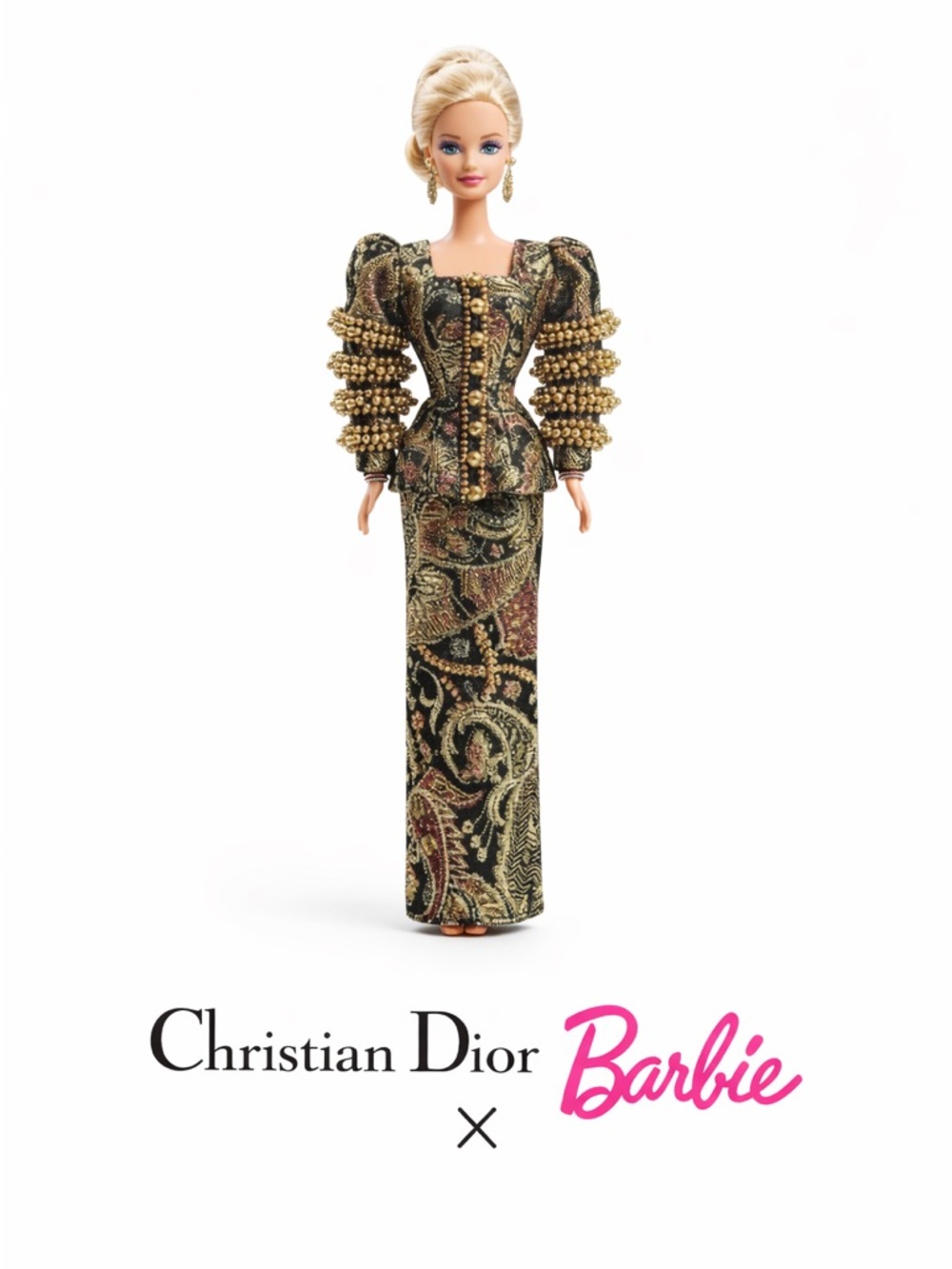 Dior Barbie in Gold and‎ Black Beaded Gown Limited Edition